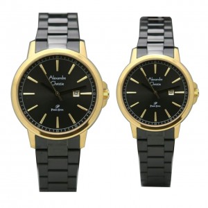 Alexandre Christie AC 1014 Gold Black Steel Couple